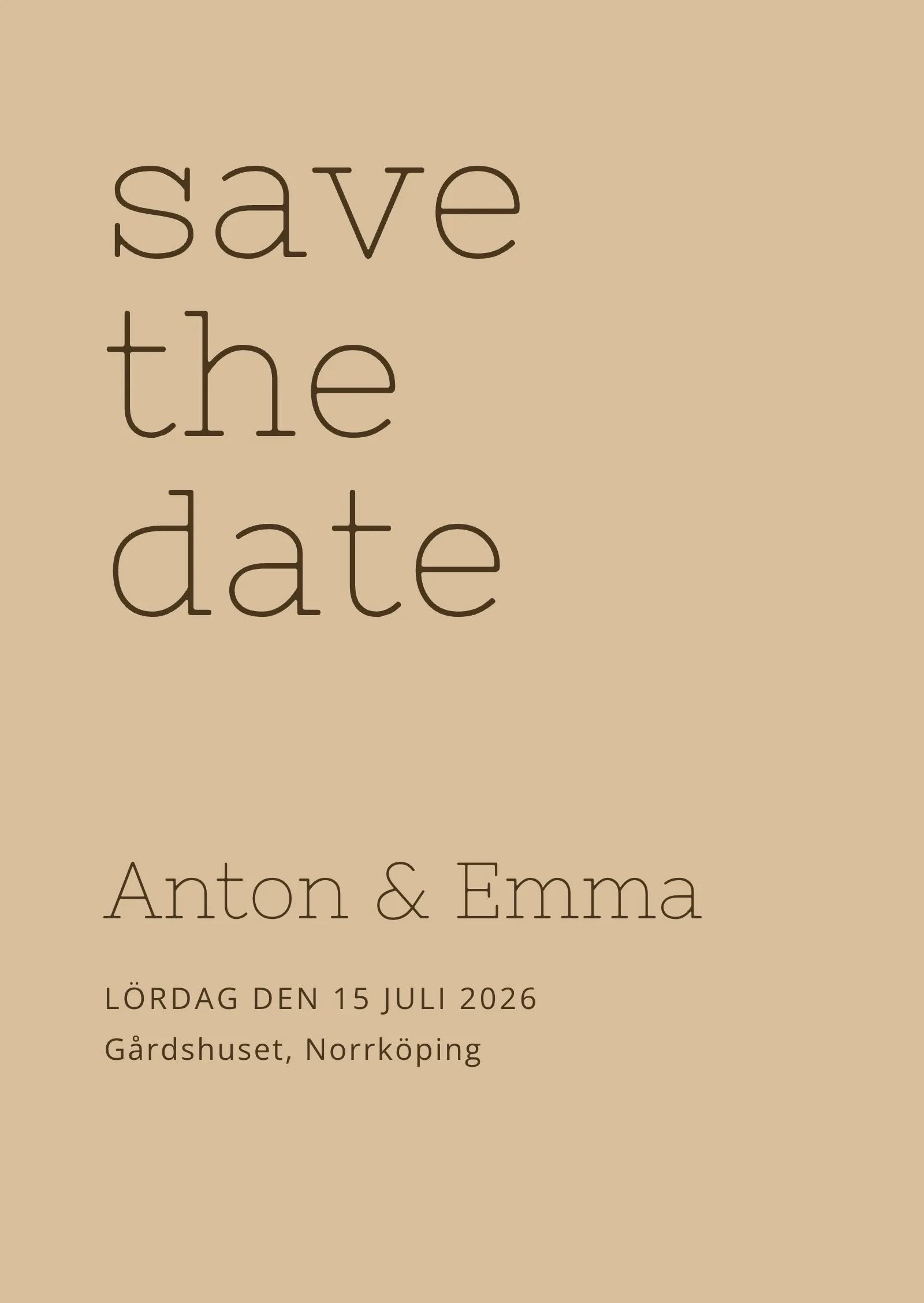 Save the date-kort - Stilrent sandfärgat