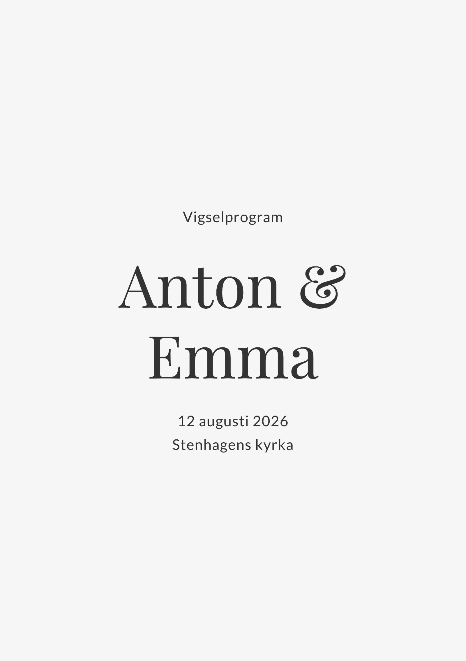 Vigselprogram till bröllop - Editorial