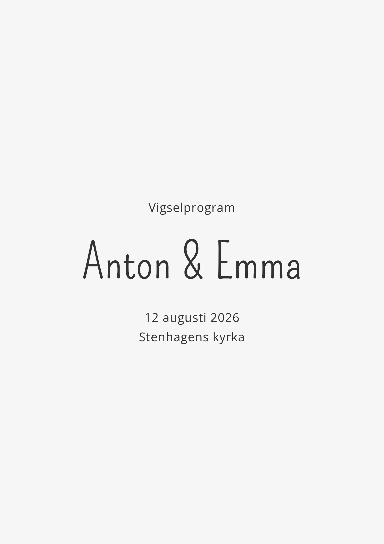 Vigselprogram till bröllop - Feather