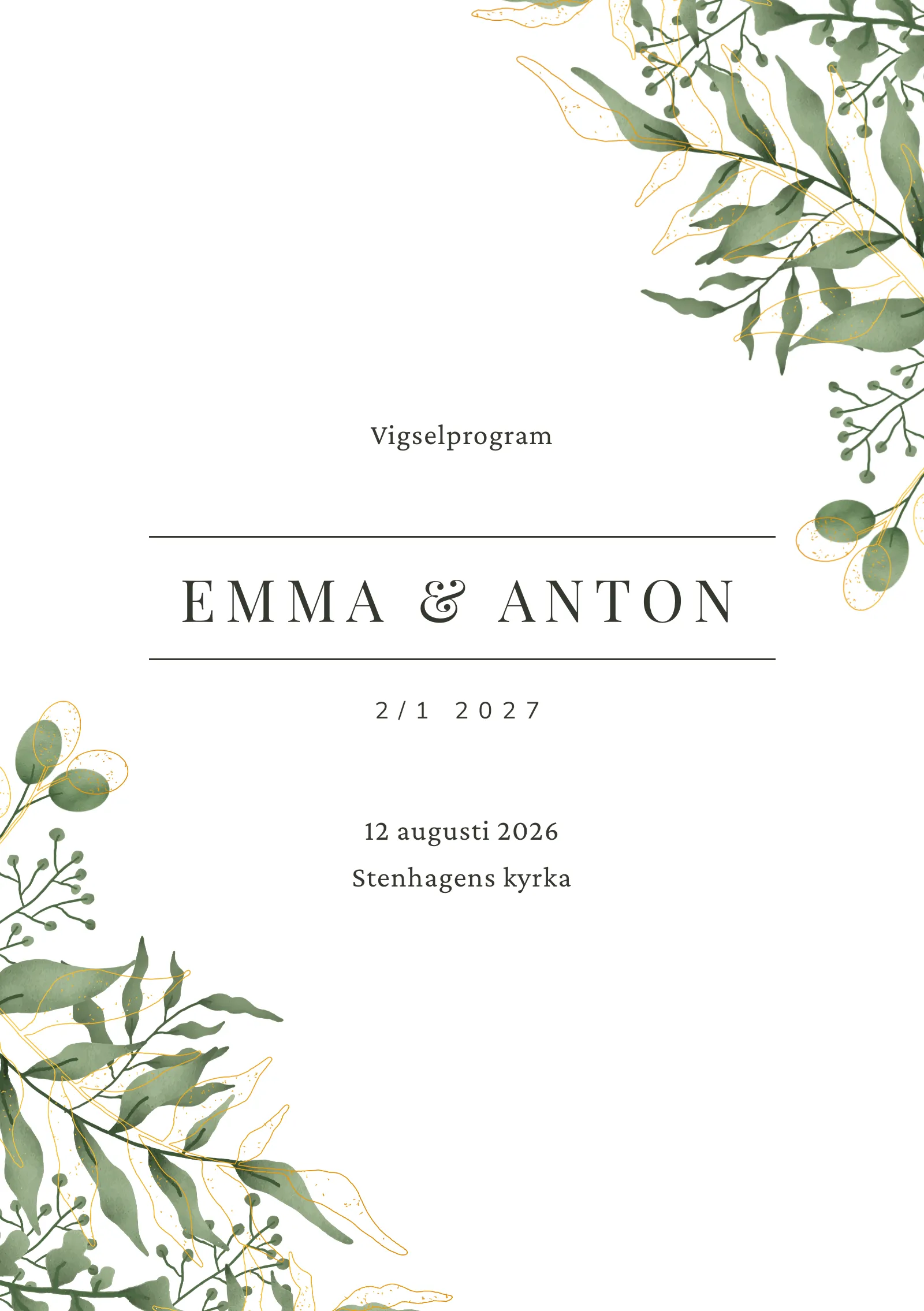 Vigselprogram till bröllop - Sylvan